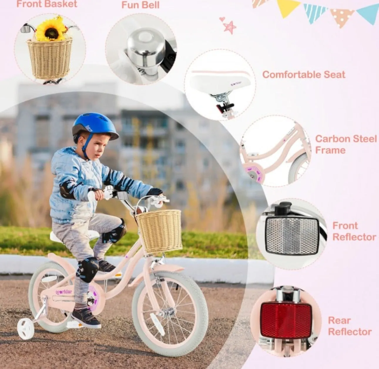 Super Awesome & Fun Retro 16” Children’s Pedal Bicycle Bike Adjustable Handle, Seat | Ages 4-7 | Basket | Bell | Comfy Seat | Heavy Duty Tires