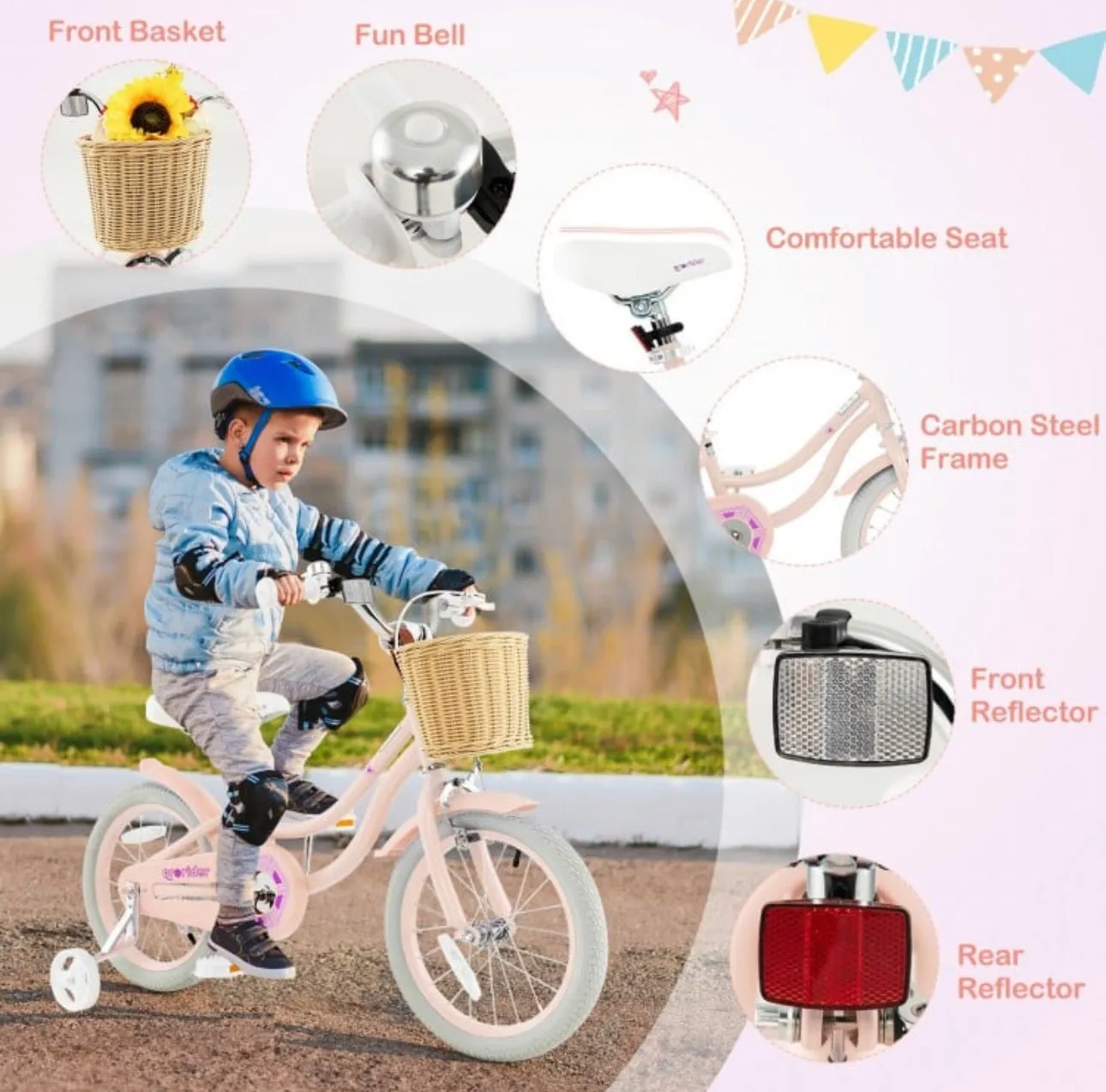 Super Awesome & Fun Retro 16” Children’s Pedal Bicycle Bike Adjustable Handle, Seat | Ages 4-7 | Basket | Bell | Comfy Seat | Heavy Duty Tires