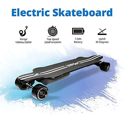 Teamgee H20 39" Electric Skateboard with Remote, 1200W Dual Motors, 18Miles Ranges, 26MPH Top Speed, 4 Speed Adjustment Longboards Skateboard Designed for Teens and Adults (7500mAh)