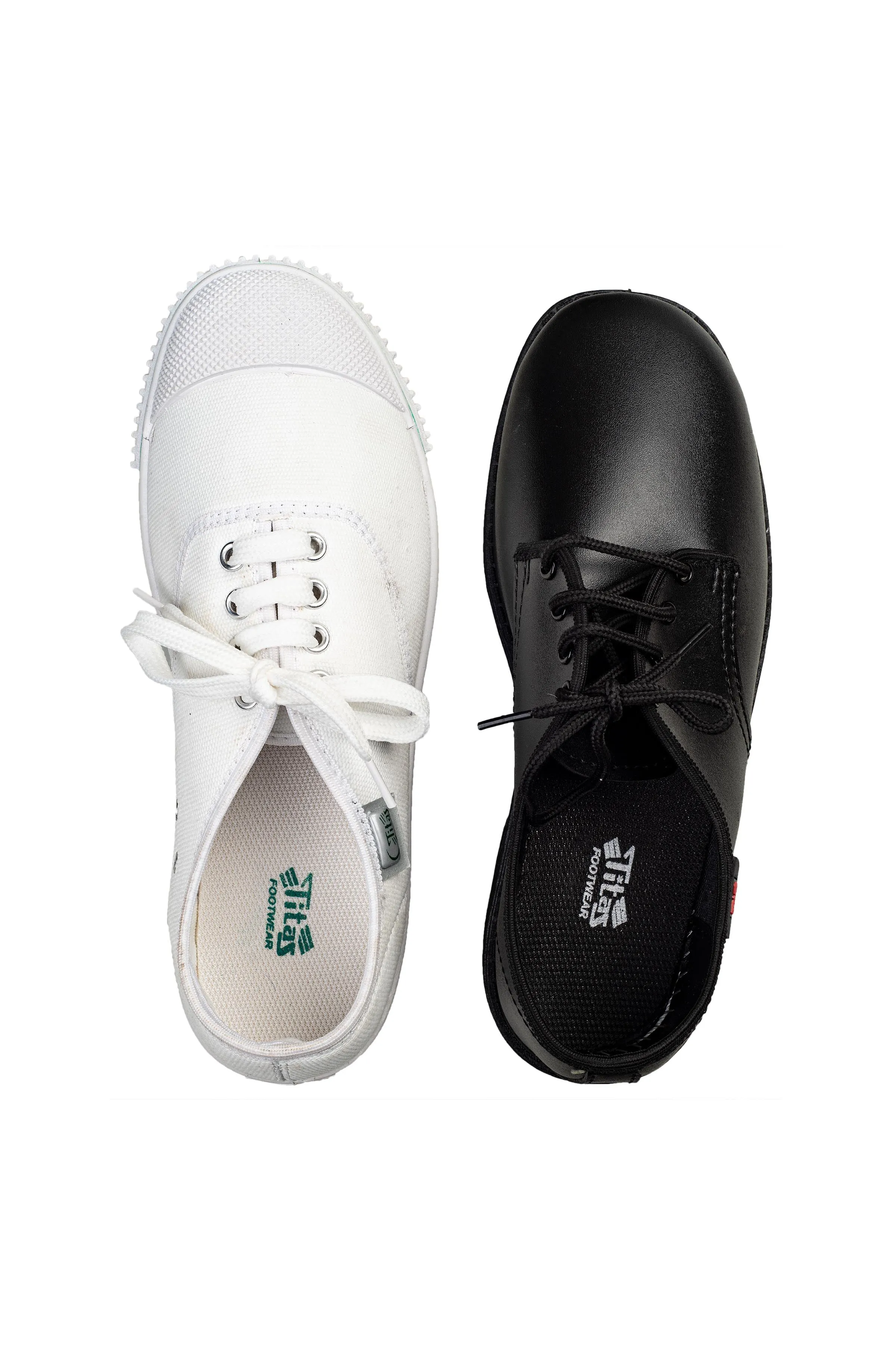 Titas Boys Black School Shoe & White Canvas School Shoe Combo