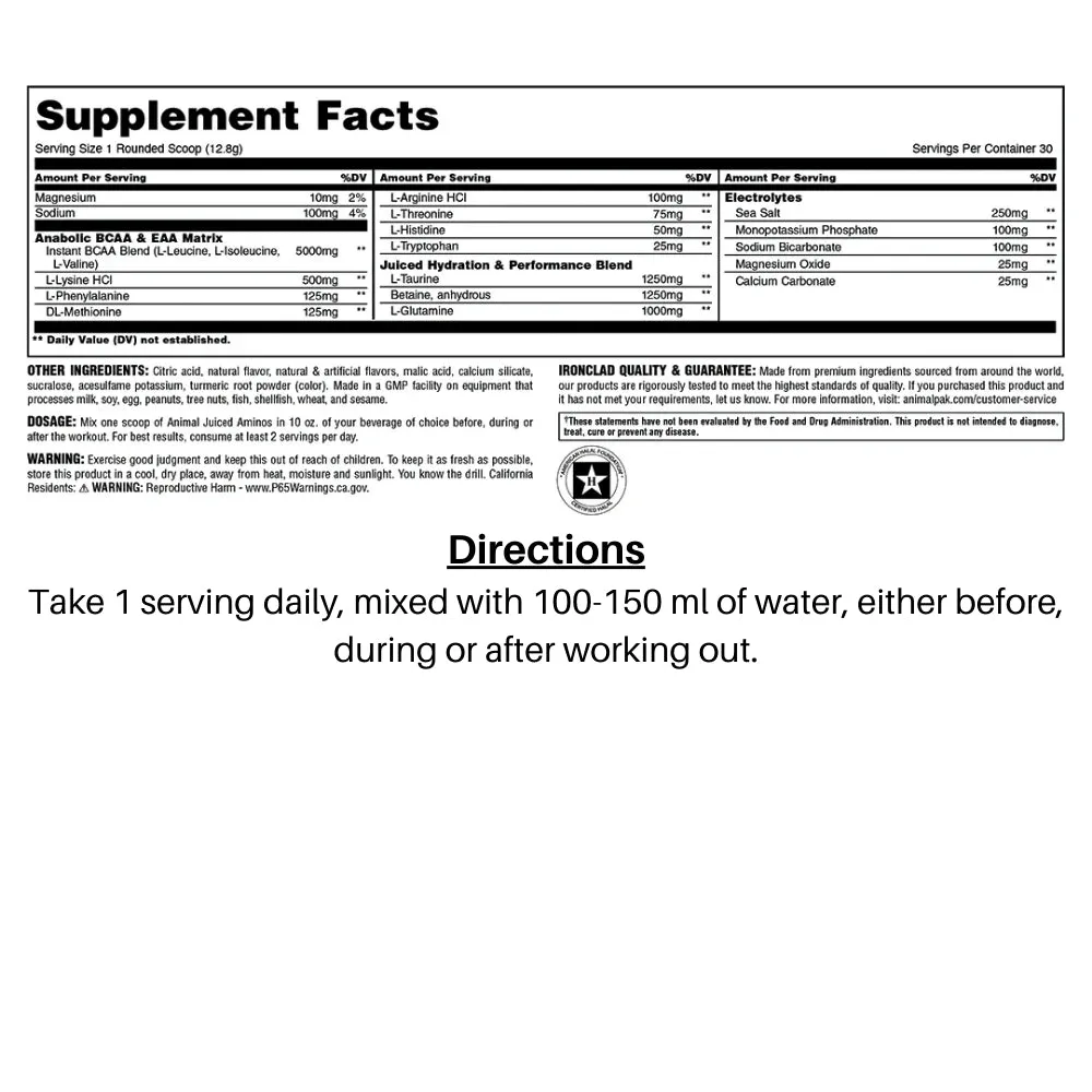 Universal Animal Juiced Aminos Intra/Post Workout Formula 30srv (Exp Jan-Apr 2027)
