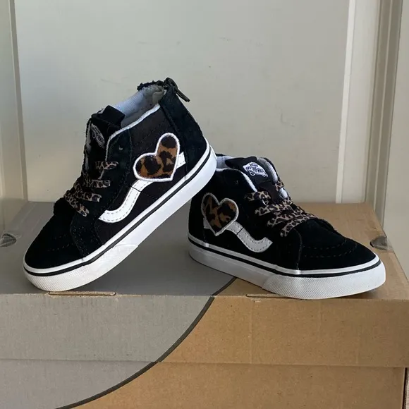 Vans Sk8 Hi Leopard Heart Toddler Zip Sneakers- SZ 8 C