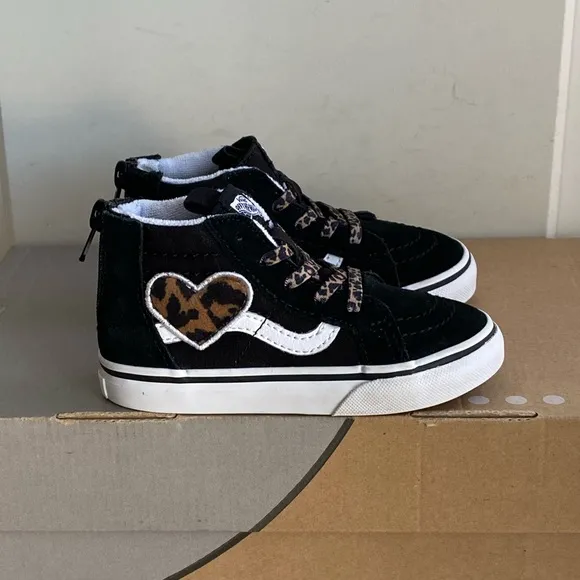 Vans Sk8 Hi Leopard Heart Toddler Zip Sneakers- SZ 8 C