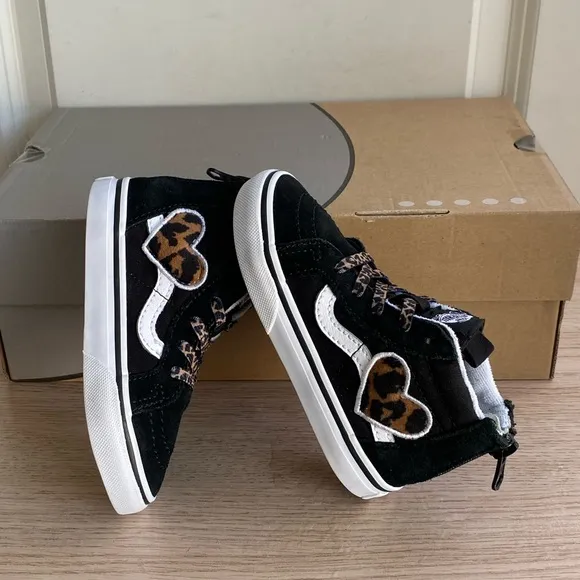 Vans Sk8 Hi Leopard Heart Toddler Zip Sneakers- SZ 8 C