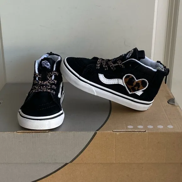Vans Sk8 Hi Leopard Heart Toddler Zip Sneakers- SZ 8 C