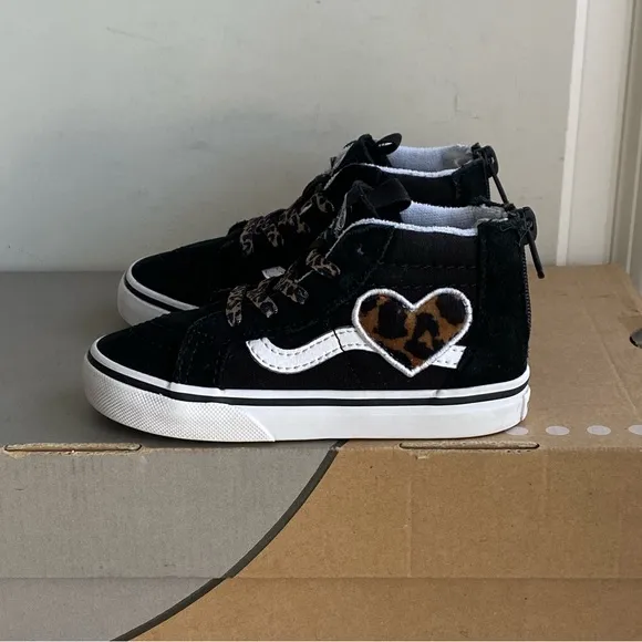 Vans Sk8 Hi Leopard Heart Toddler Zip Sneakers- SZ 8 C