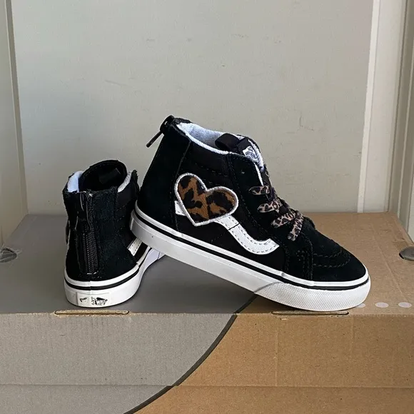 Vans Sk8 Hi Leopard Heart Toddler Zip Sneakers- SZ 8 C
