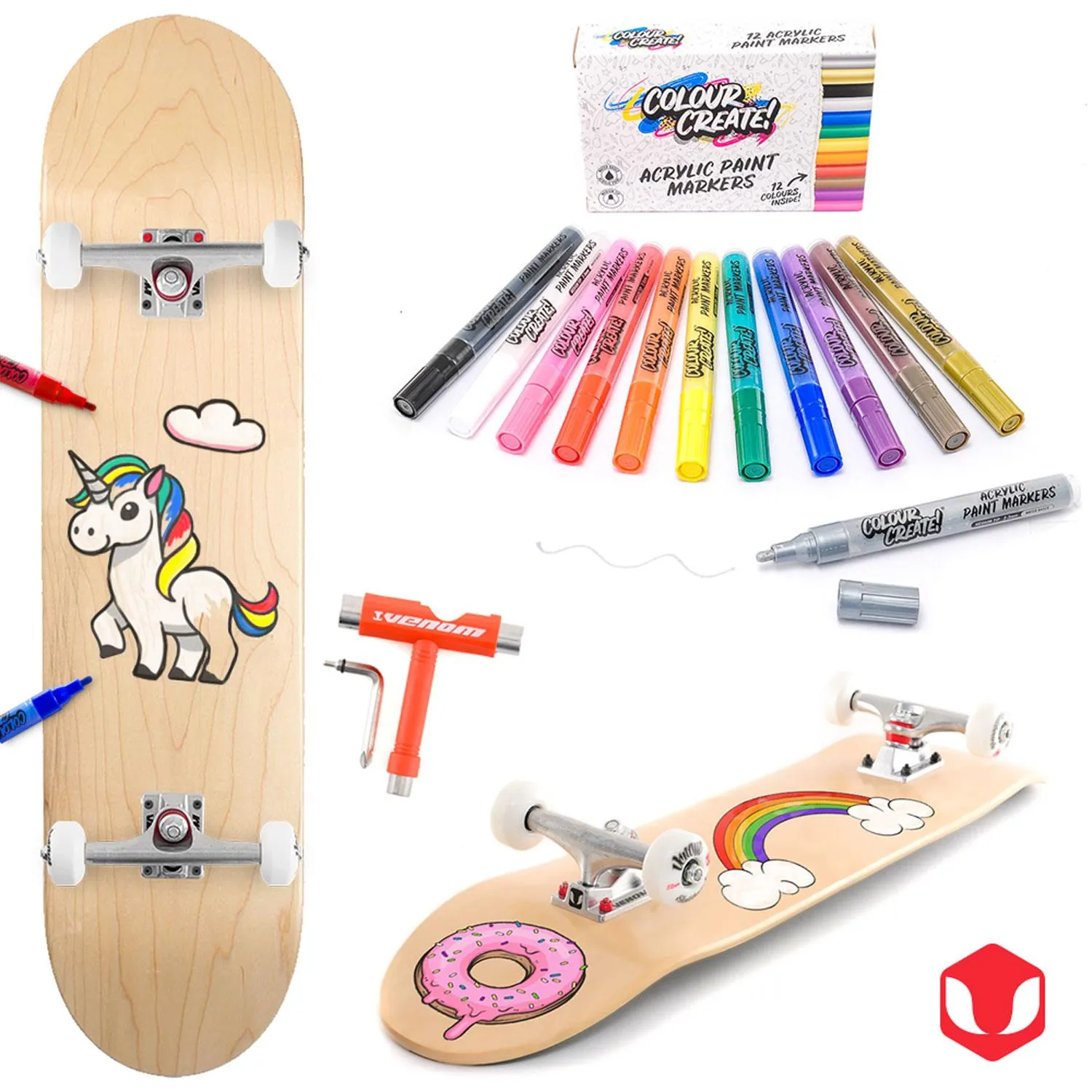 Venom Skateboards Complete Skateboard & Pens - 8.0"