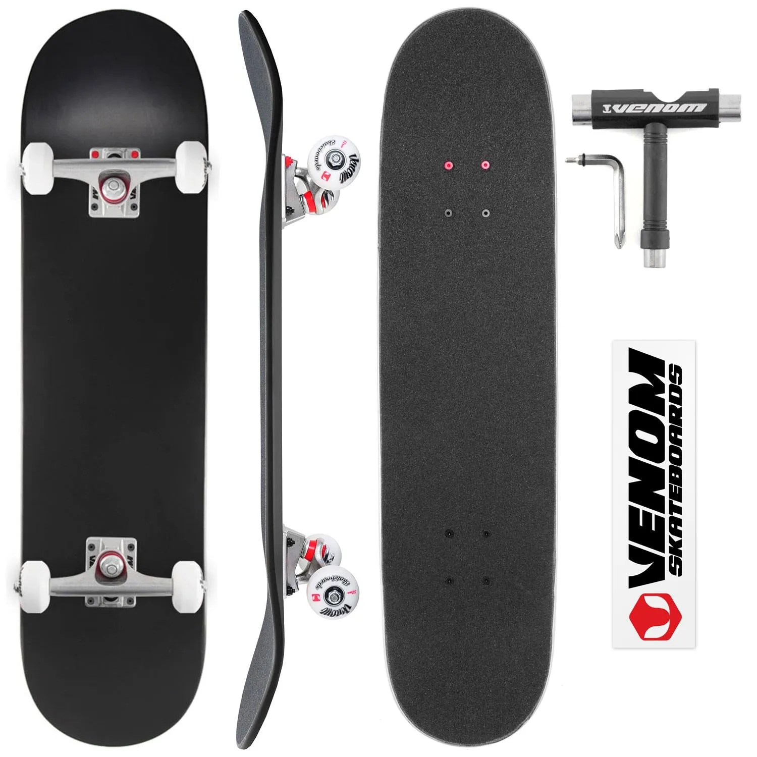 Venom Skateboards Complete Skateboard & Pens Black - 8"