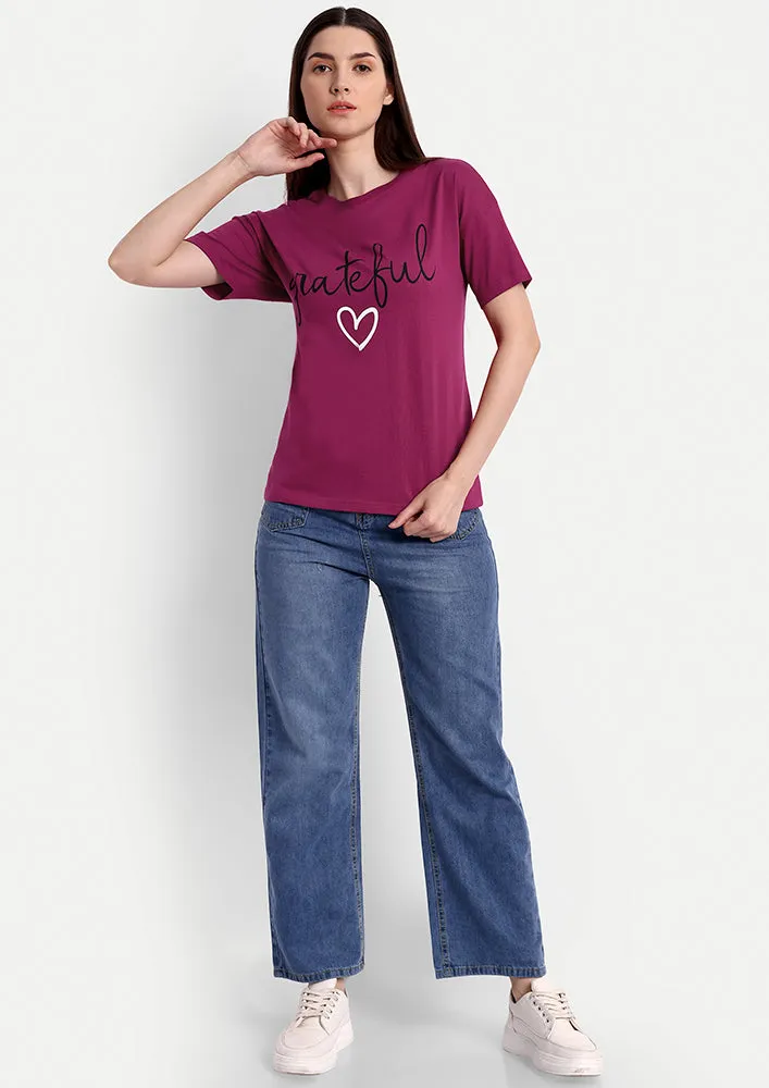 Viva Magenta Grateful Print Short Sleeve T-Shirt