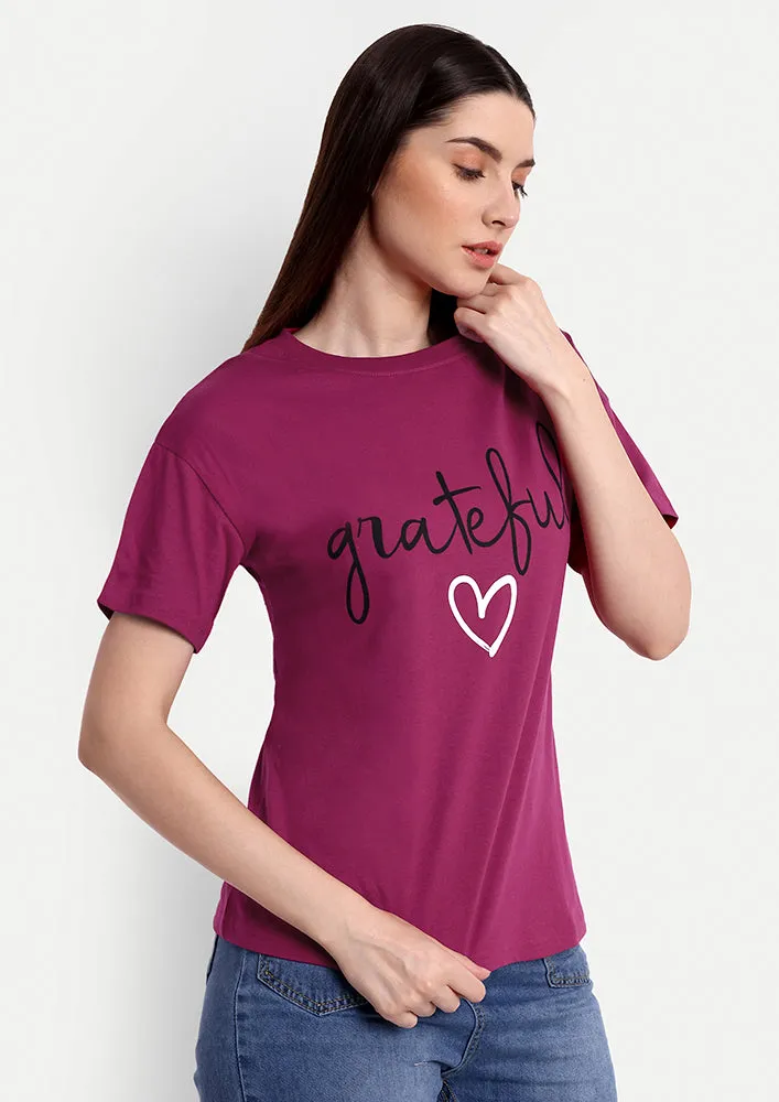 Viva Magenta Grateful Print Short Sleeve T-Shirt