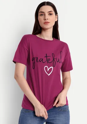 Viva Magenta Grateful Print Short Sleeve T-Shirt