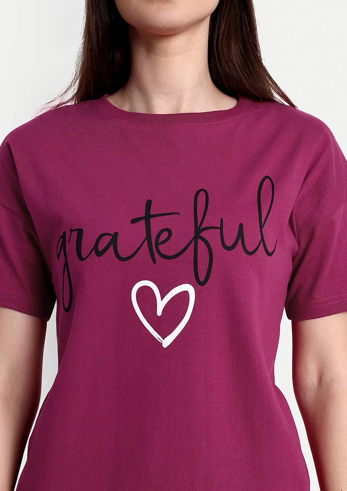 Viva Magenta Grateful Print Short Sleeve T-Shirt
