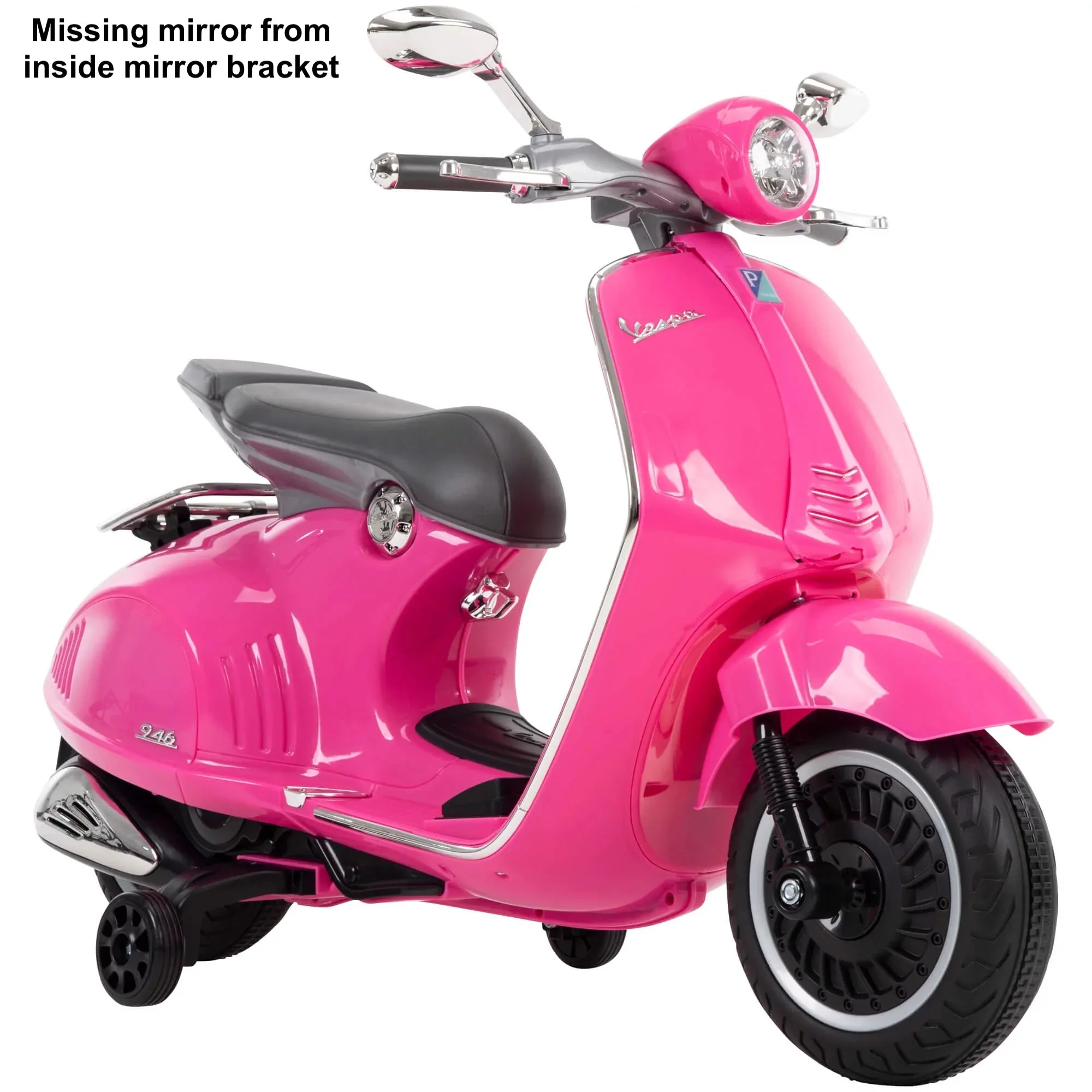 Was store display, fully assembled just missing the mirror from mirror bracket! Huffy 6V Vespa Ride-On Electric Scooter for Kids, Pink! Ages 3-7!