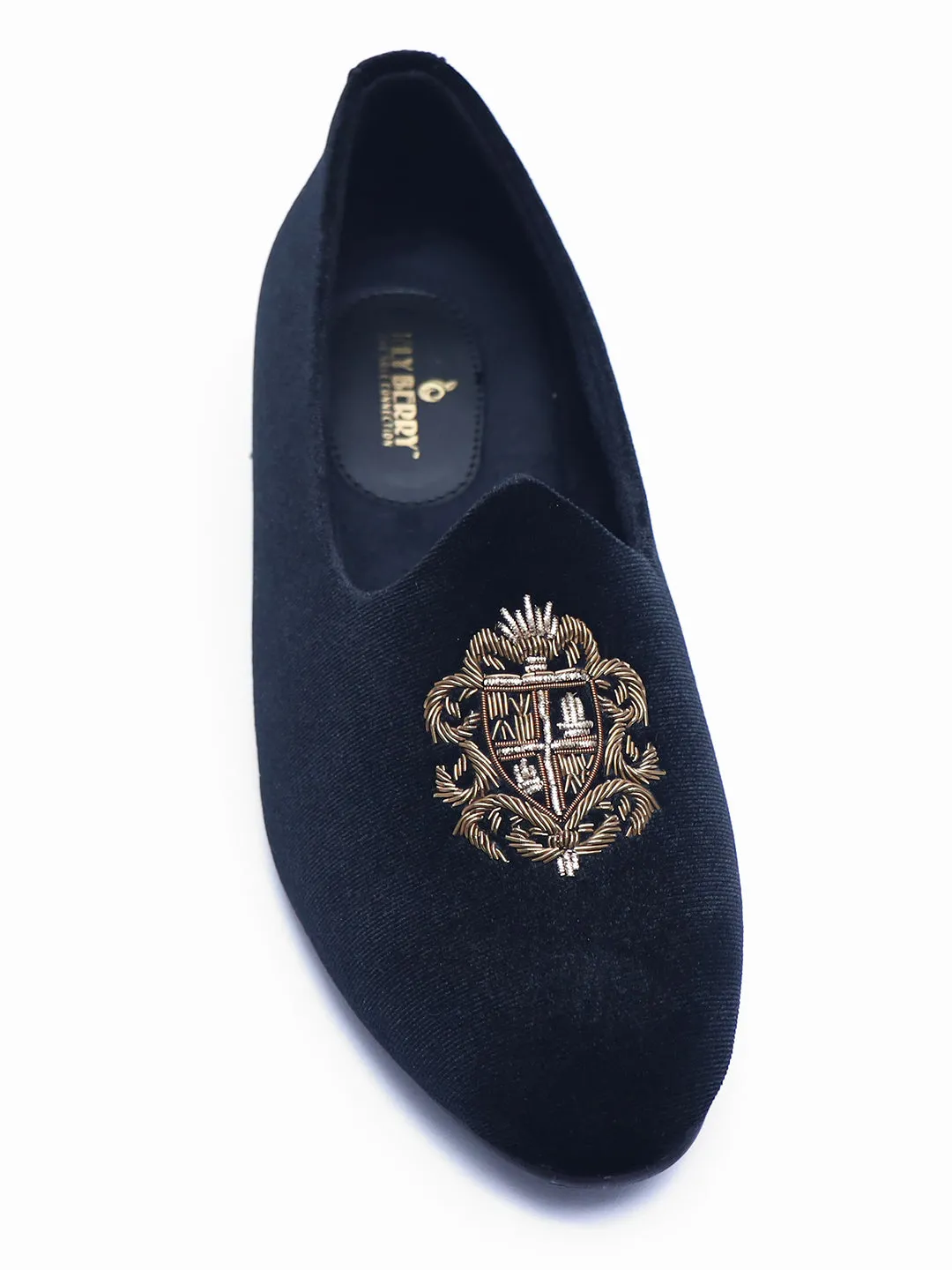 Wedding Black Shoes with Golden Embroidery for Men