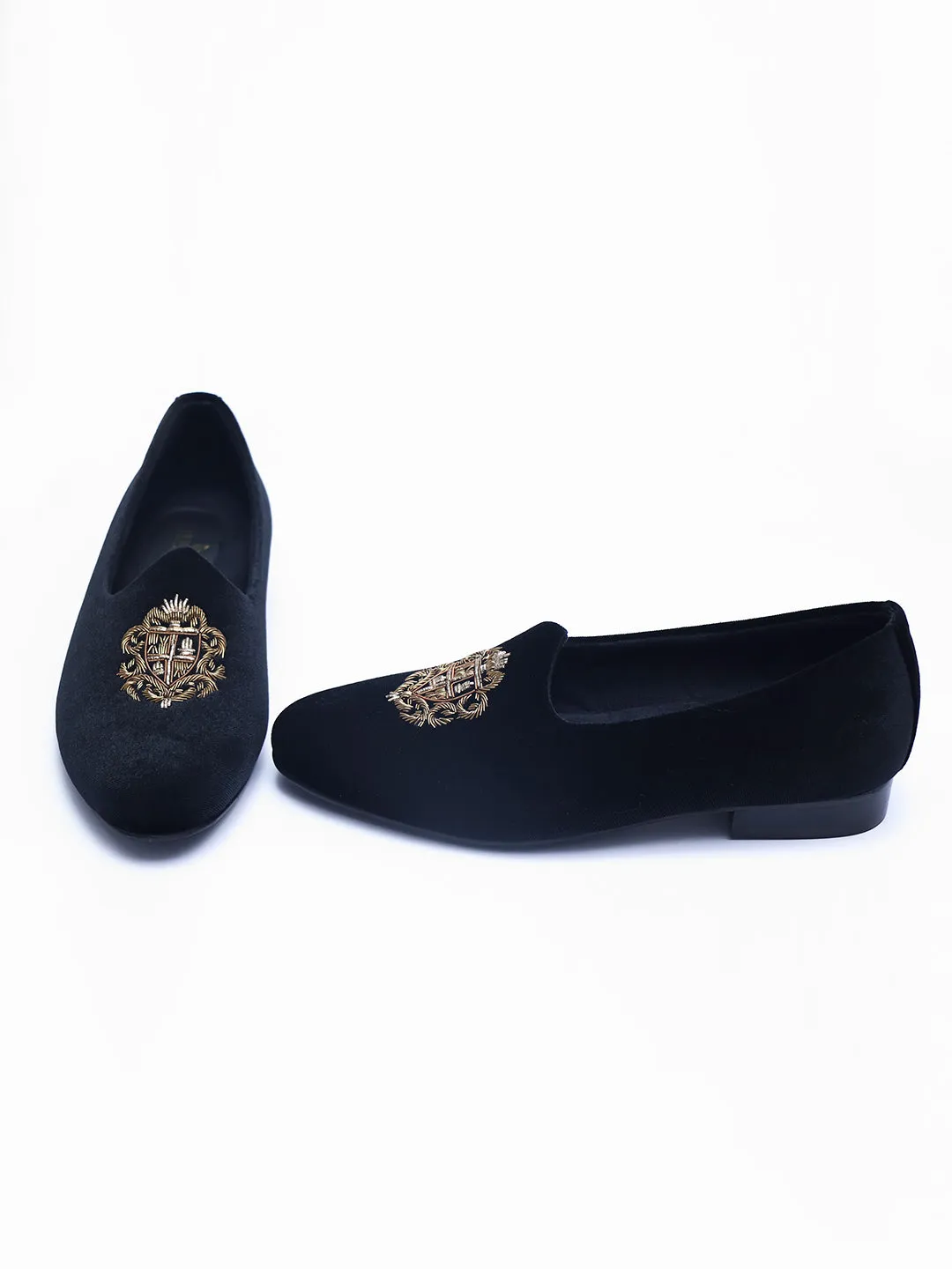 Wedding Black Shoes with Golden Embroidery for Men
