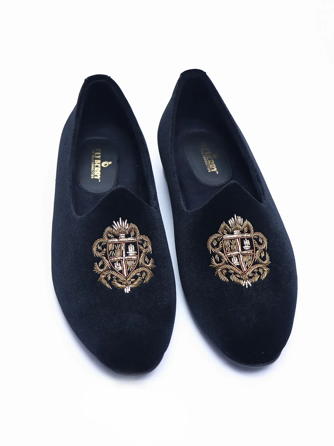 Wedding Black Shoes with Golden Embroidery for Men