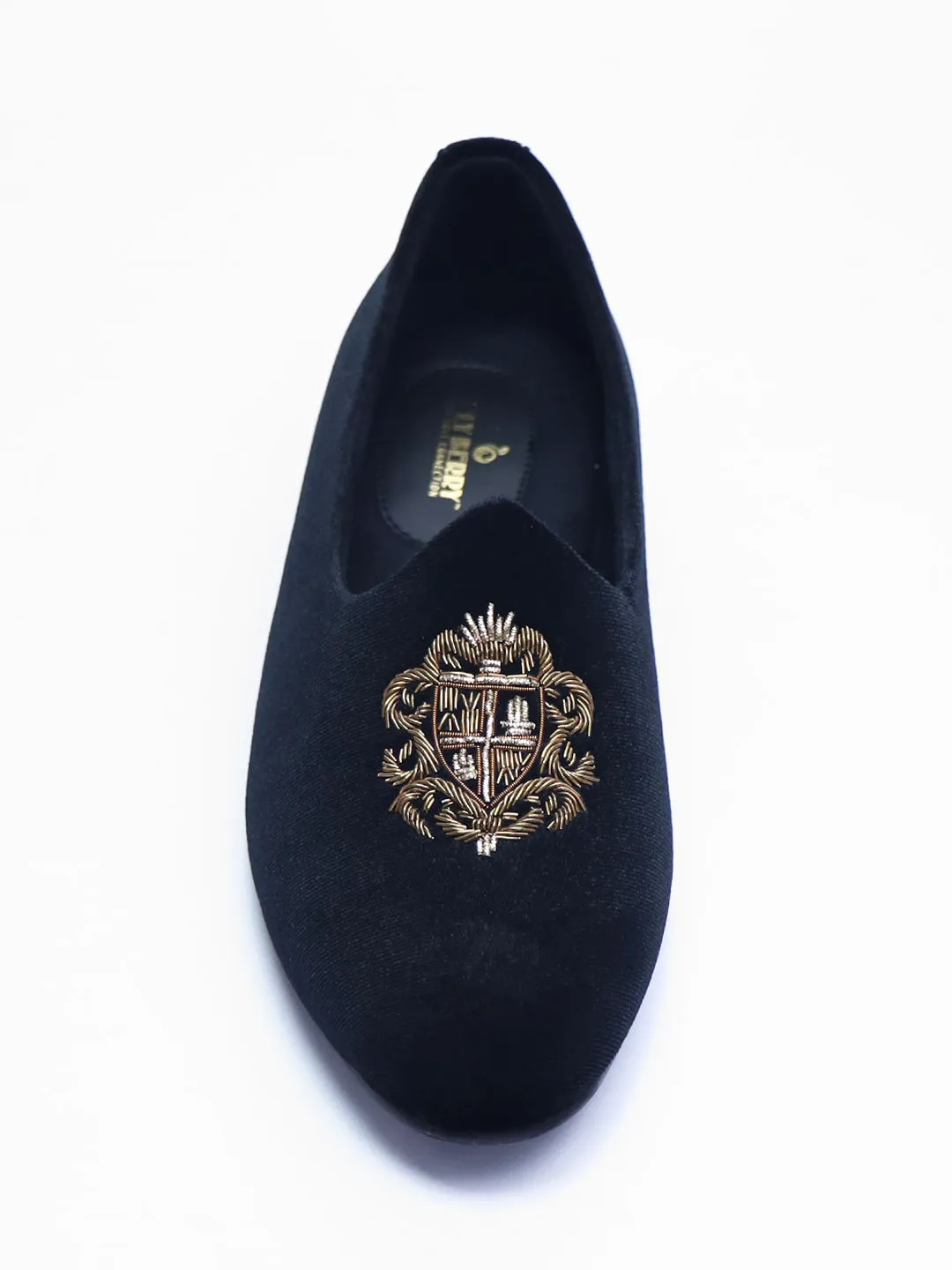 Wedding Black Shoes with Golden Embroidery for Men