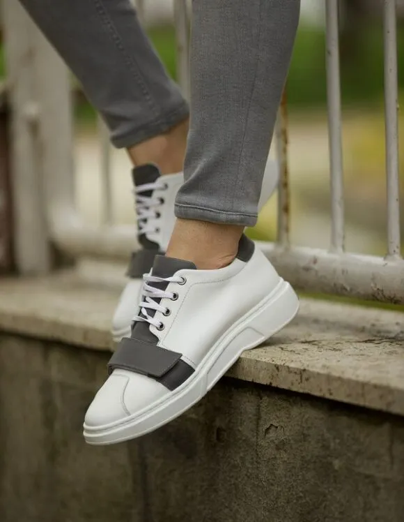 White And Grey Mid Top Sneakers
