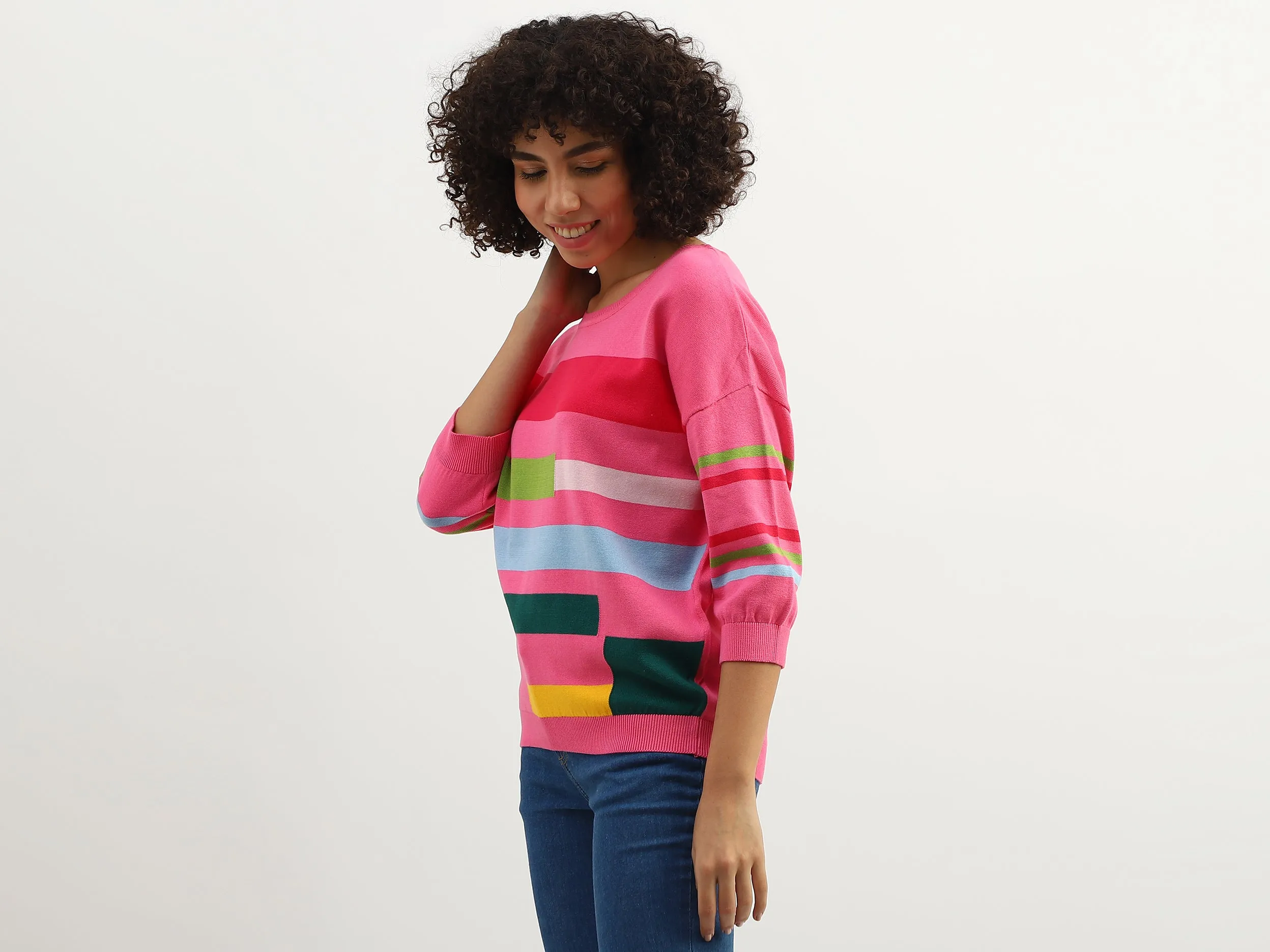 Women Colorblock Round Neck Sweater