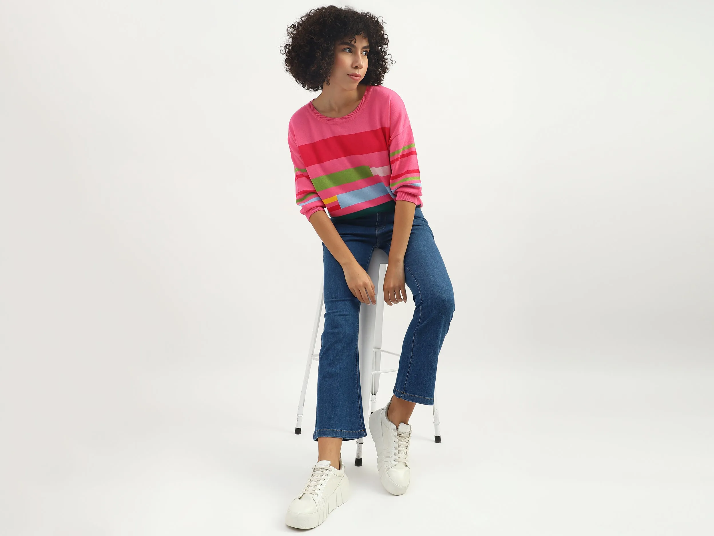Women Colorblock Round Neck Sweater