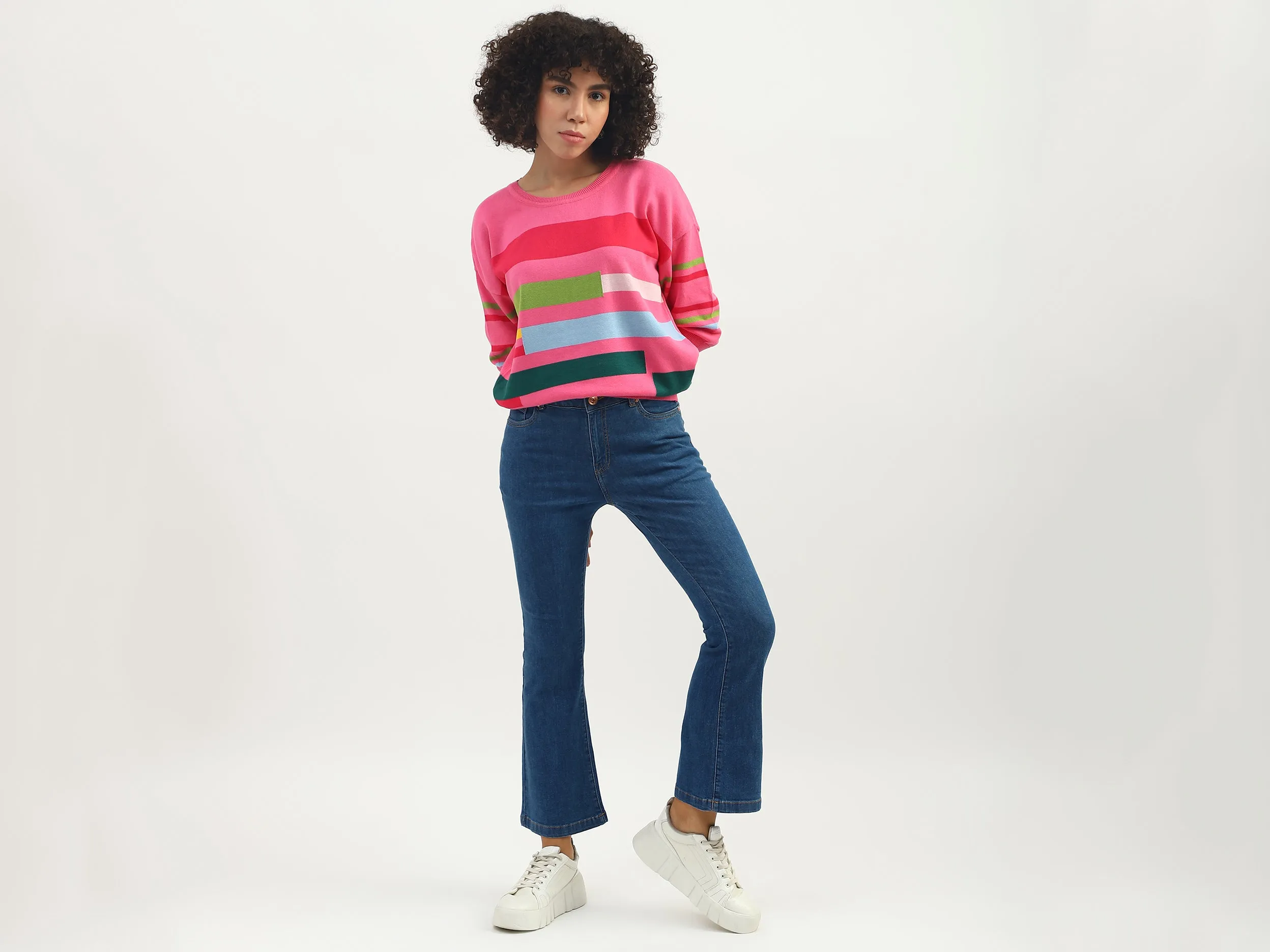 Women Colorblock Round Neck Sweater