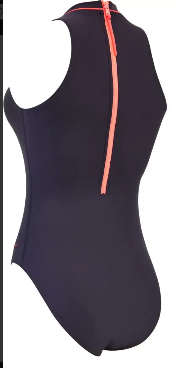 WOMEN'S CABLE ZIPPED HIGHNECK SWIMSUIT